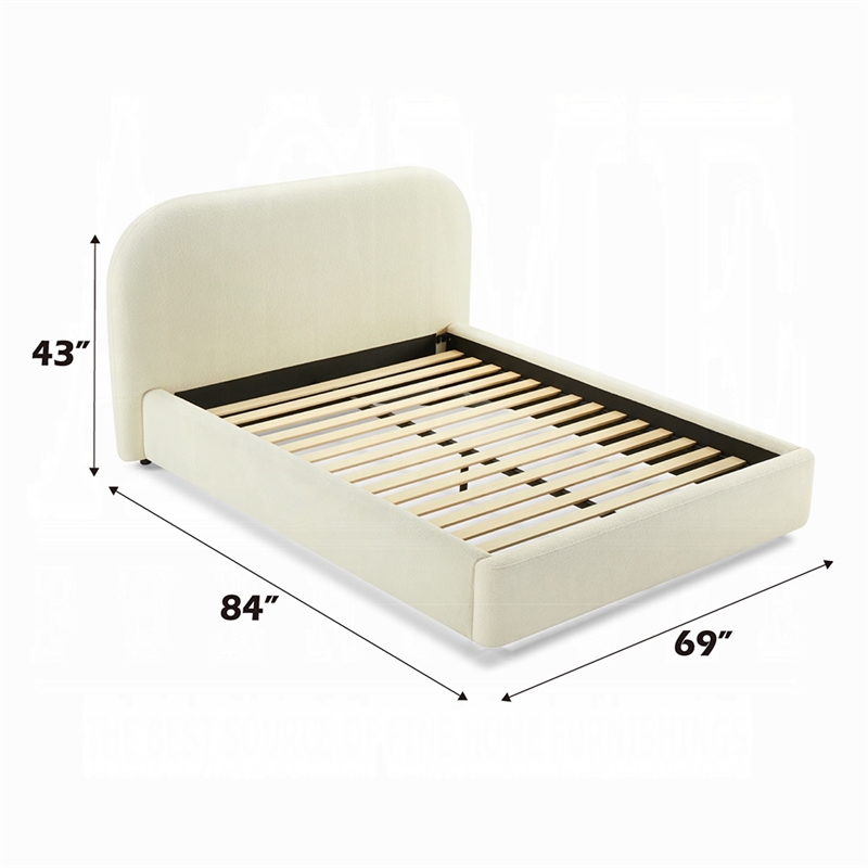 Pemberly Row Full Bed Low Profile Footboard Plush Beige Upholstered Panel