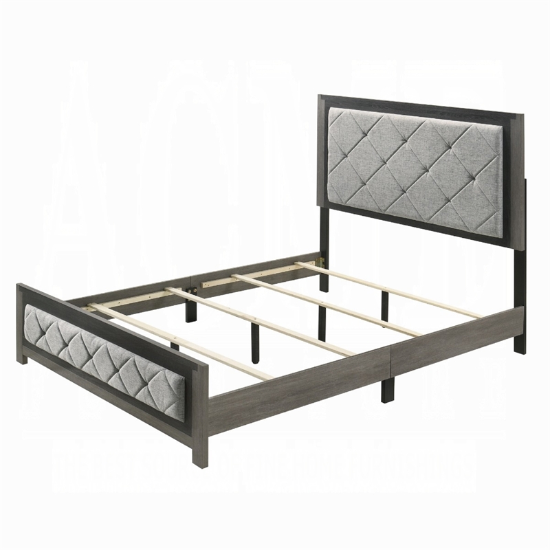 Pemberly Row King Bed with Gray Diamond Button Tufted Upholstery Modern Gray