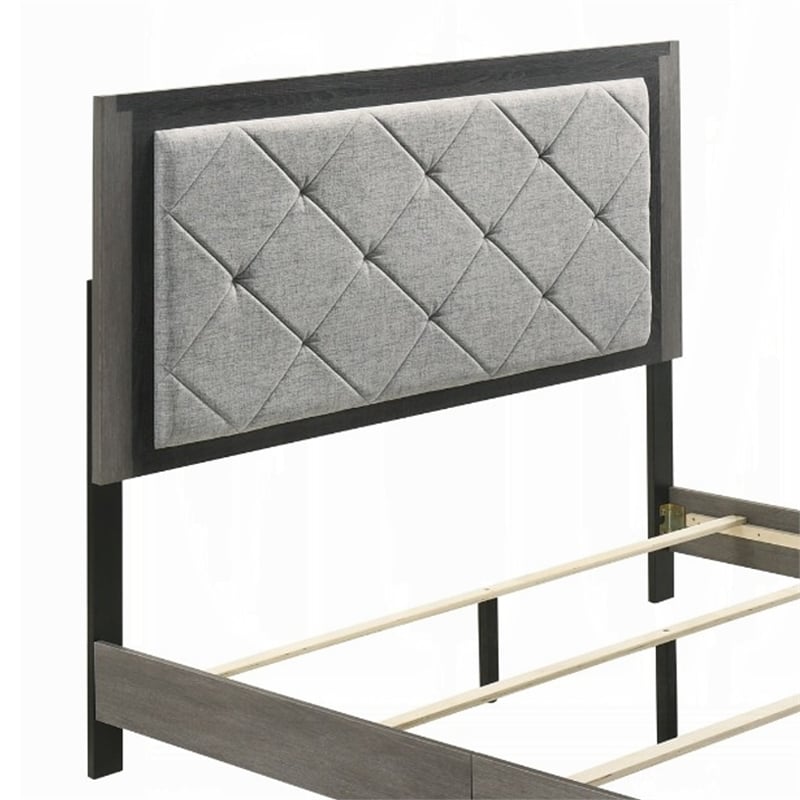 Pemberly Row King Bed with Gray Diamond Button Tufted Upholstery Modern Gray