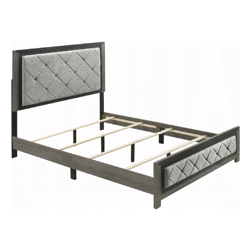 Pemberly Row King Bed with Gray Diamond Button Tufted Upholstery Modern Gray