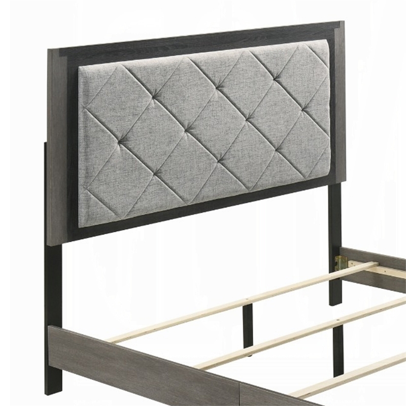 Pemberly Row King Bed with Gray Diamond Button Tufted Upholstery Modern Gray