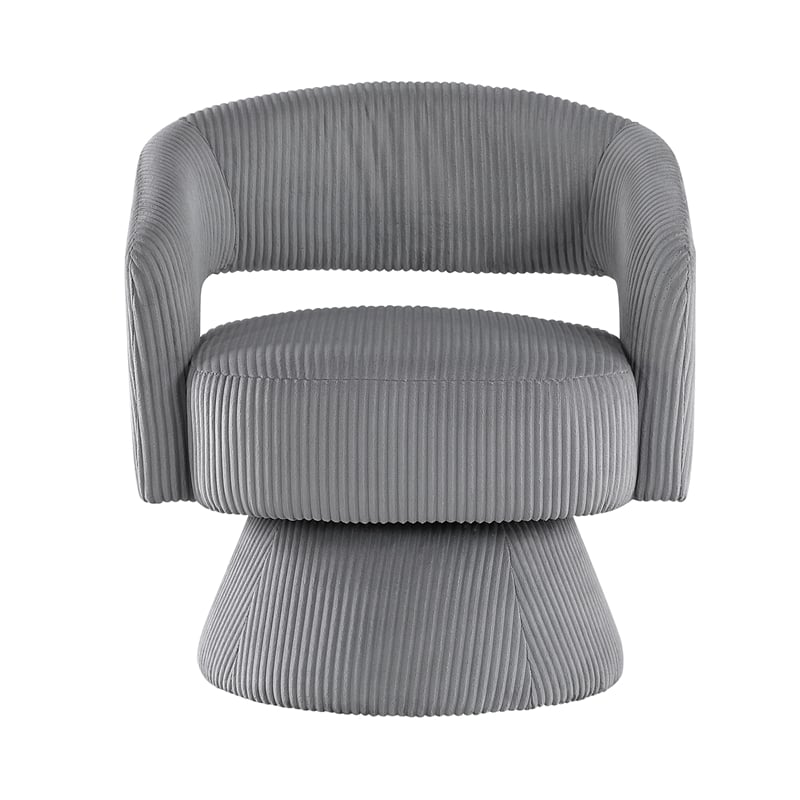 Pemberly Row Swivel Accent Chair in Dark Gray Corduroy Round Metal Swivel Base