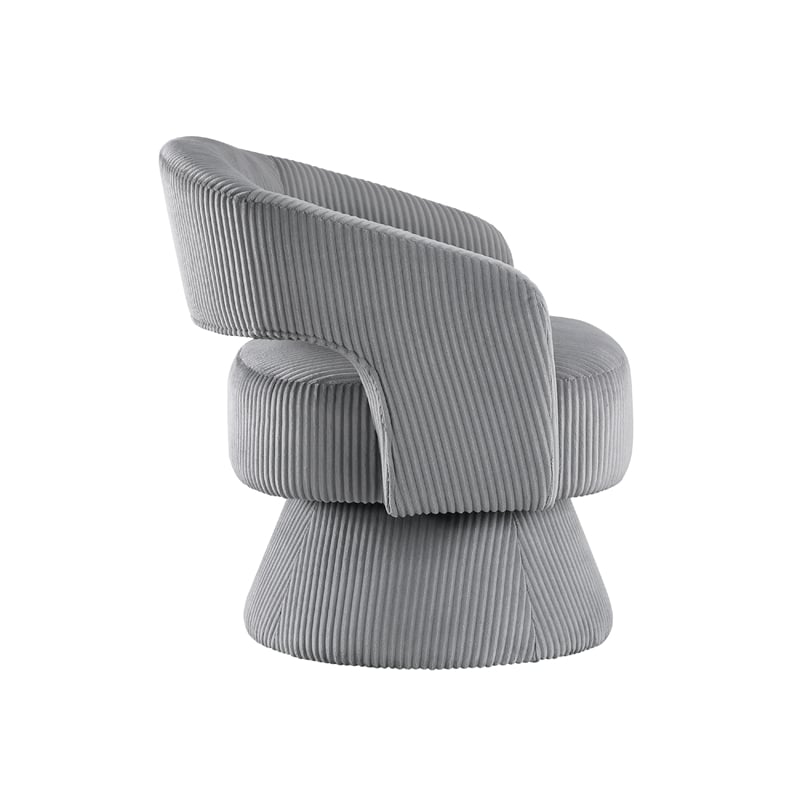 Pemberly Row Swivel Accent Chair in Dark Gray Corduroy Round Metal Swivel Base