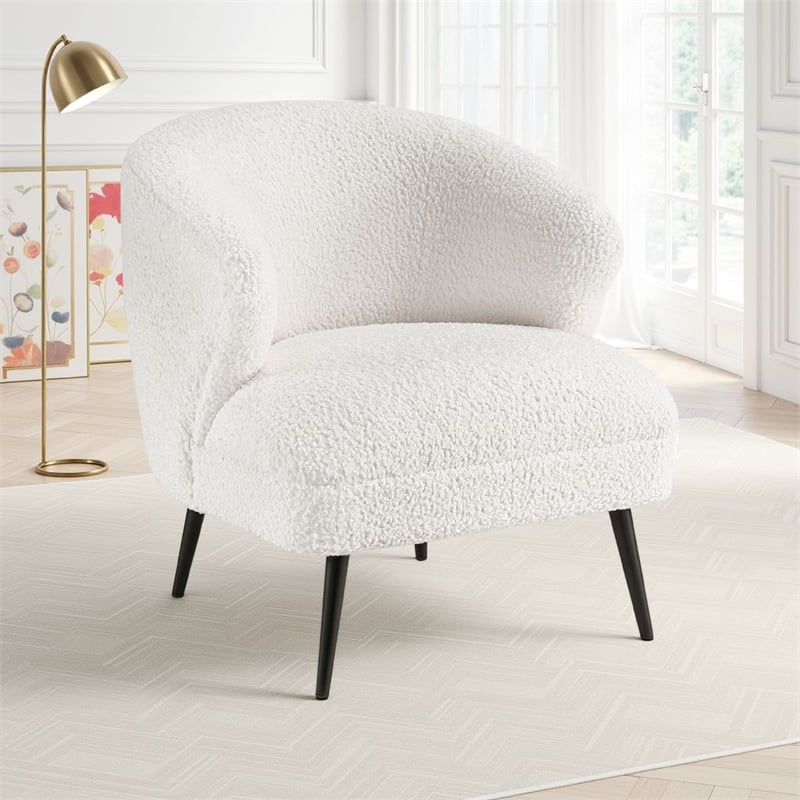 Pemberly Row Accent Chair in Soft Beige Boucle Curved Barrel Back