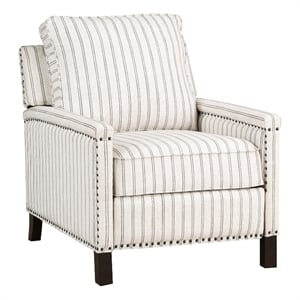Pemberly Row 34&quot Accent Chair Push Recliner in Beige Gray Polyester Pinstripes