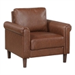 Pemberly Row Accent Chair w/ Rolled Arms Mid Century in Dark Brown Faux Leather