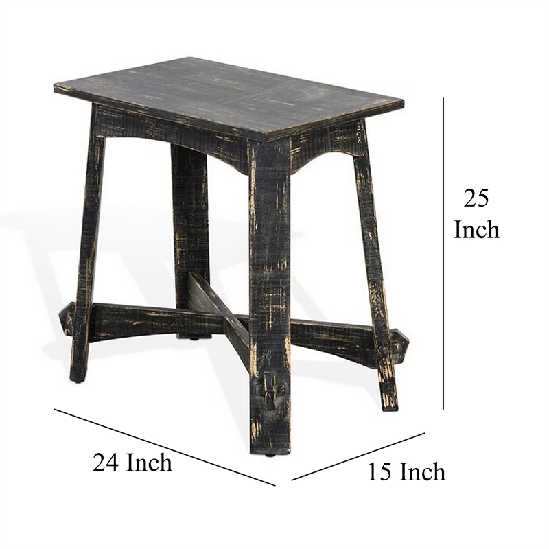Pemberly Row Accent Chairside Table X Legs 24 Inch Distressed Rustic Black Wood