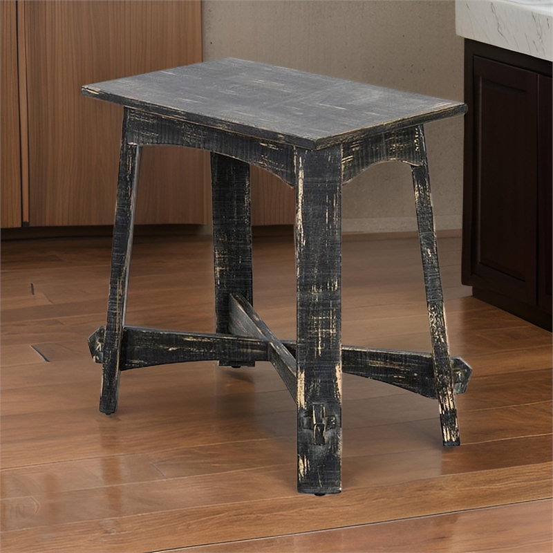 Pemberly Row Accent Chairside Table X Legs 24 Inch Distressed Rustic Black Wood