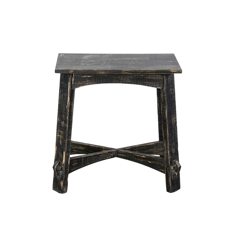 Pemberly Row Accent Chairside Table X Legs 24 Inch Distressed Rustic Black Wood