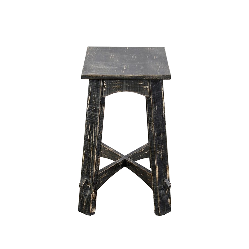 Pemberly Row Accent Chairside Table X Legs 24 Inch Distressed Rustic Black Wood