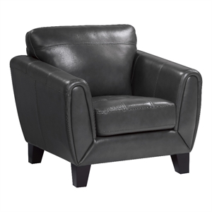 Pemberly Row 37&quot Accent Chair in Dark Gray Top Grain and Faux Leather Solid Wood