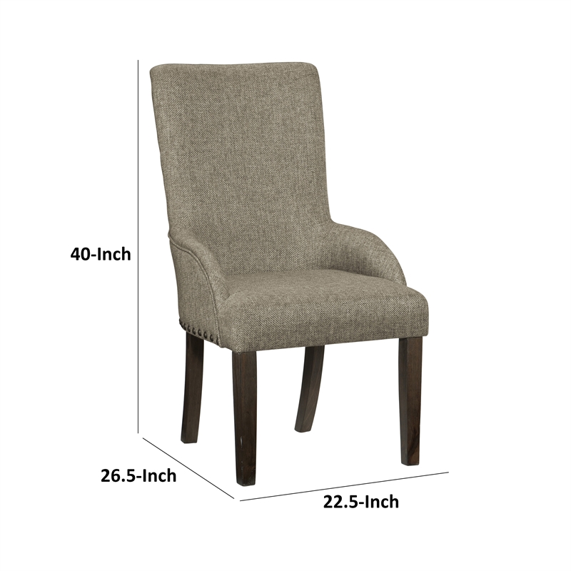 Pemberly Row 27 Inch Dining Armchair in Brown Polyester High Back Set of 2