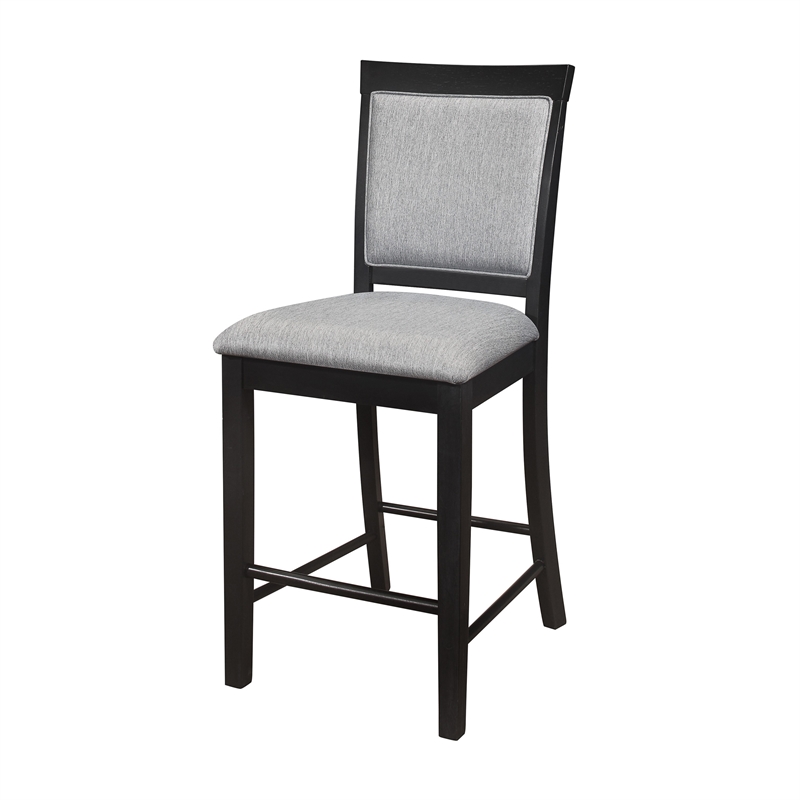 Pemberly Row 26 Inch Counter Height Chair in Gray Polyester Black Wood Set of 2