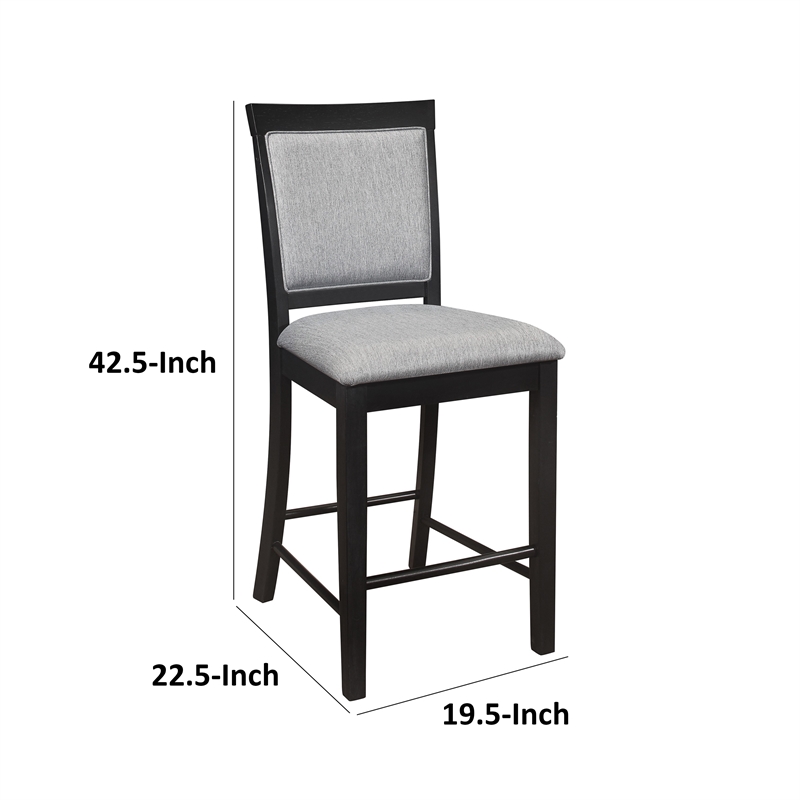 Pemberly Row 26 Inch Counter Height Chair in Gray Polyester Black Wood Set of 2