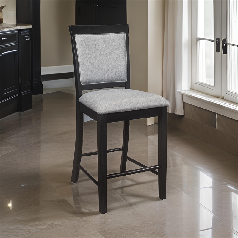 Pemberly Row 26 Inch Counter Height Chair in Gray Polyester Black Wood Set of 2