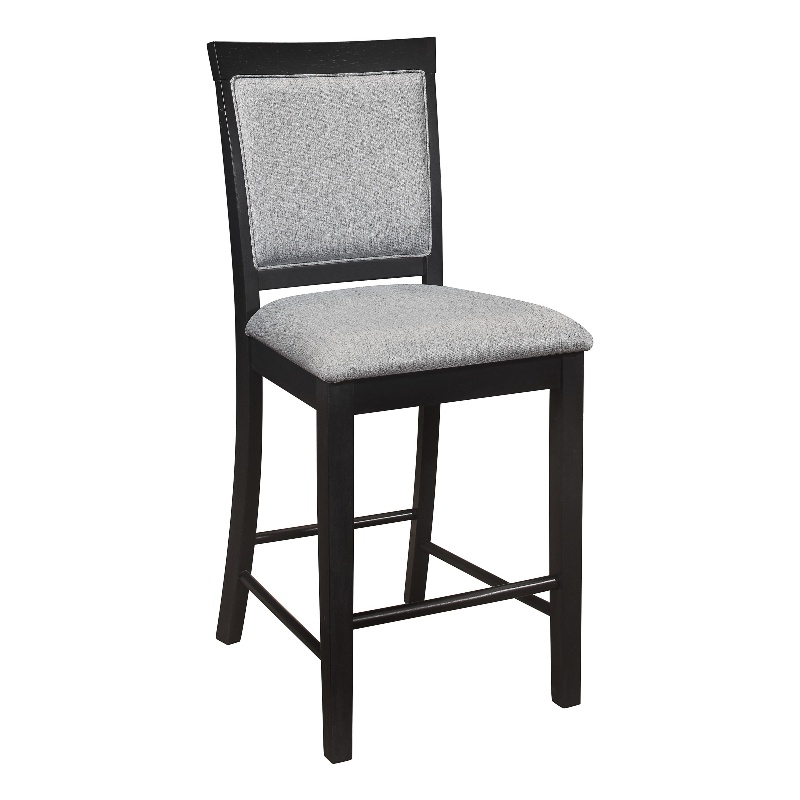 Pemberly Row 26 Inch Counter Height Chair in Gray Polyester Black Wood Set of 2