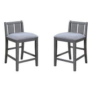 Pemberly Row 25 Inch Counter Height Chair Set of 2 in Gray Upholstery Solid Wood
