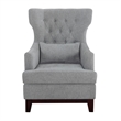 Pemberly Row 34 Inch Accent Armchair 1 Lumbar Pillow Gray Wingback Button Tufted