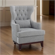 Pemberly Row 34 Inch Accent Armchair 1 Lumbar Pillow Gray Wingback Button Tufted