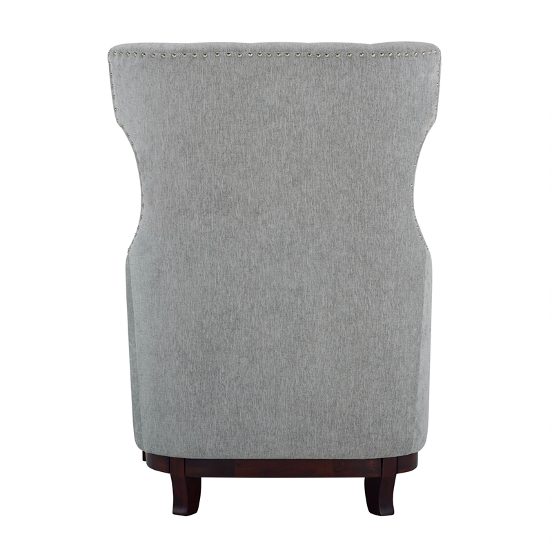 Pemberly Row 34 Inch Accent Armchair 1 Lumbar Pillow Gray Wingback Button Tufted