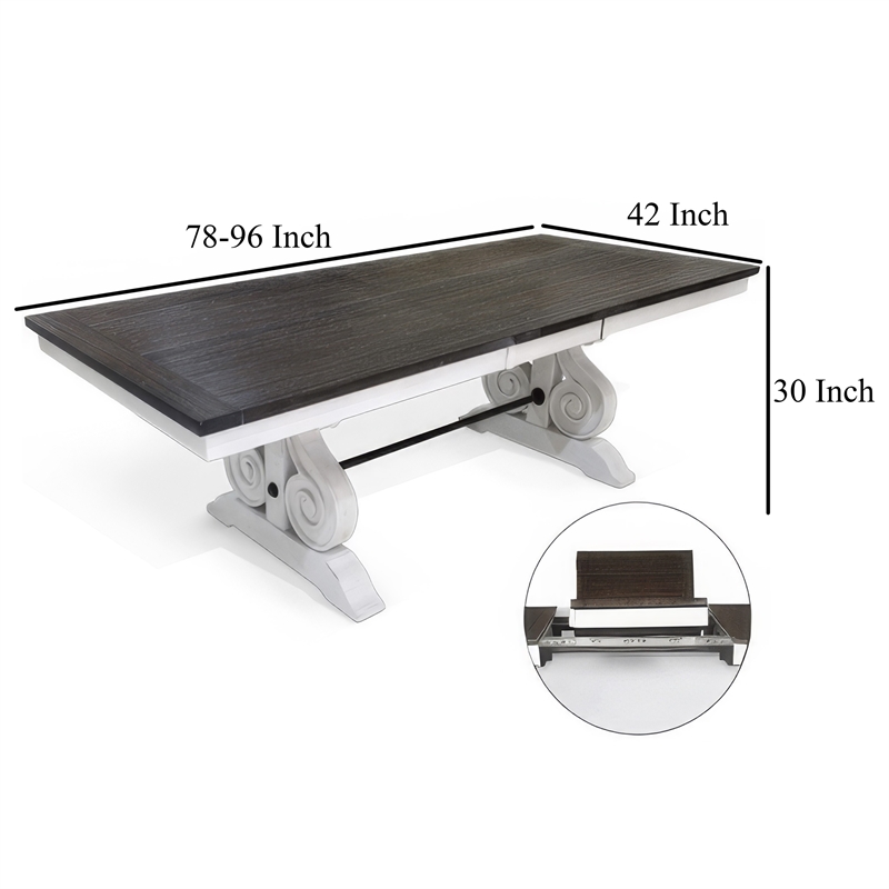 Pemberly Row 78 to 96 Inch Dining Table Extendable in White Brown Mahogany Wood