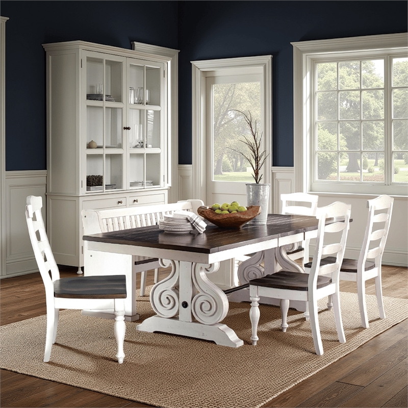 Pemberly Row 78 to 96 Inch Dining Table Extendable in White Brown Mahogany Wood