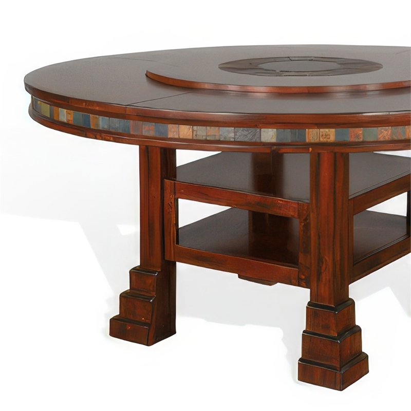 Pemberly Row Dining Table with Lazy Susan 2 Shelves 60 Inch Round Dark Brown