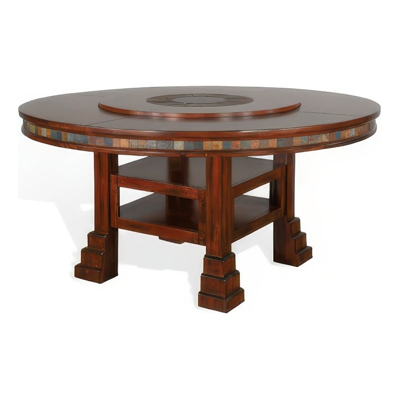 Pemberly Row Dining Table with Lazy Susan 2 Shelves 60 Inch Round Dark Brown