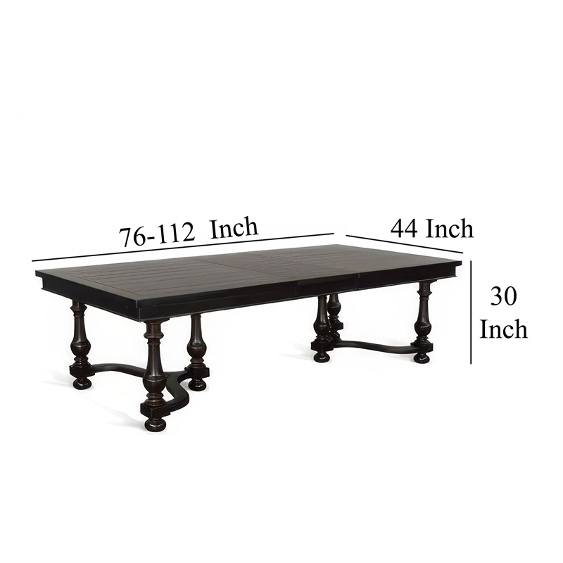 Pemberly Row Extendable Dining Table 76 to 112 Inch Top 6 Turned Legs Black