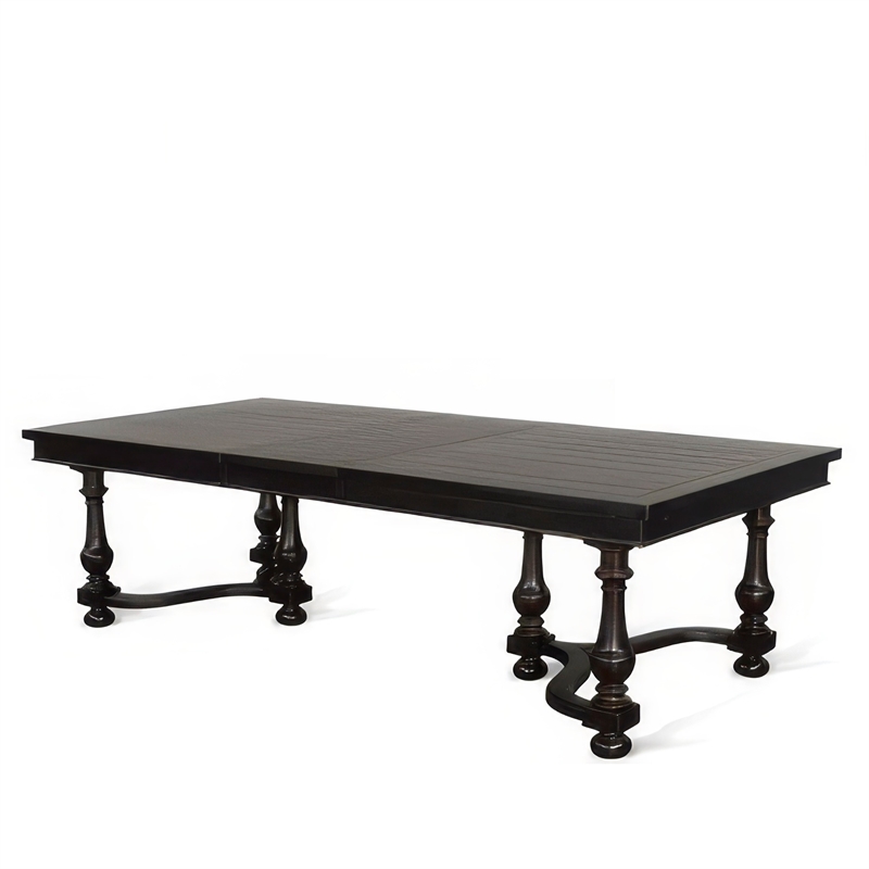 Pemberly Row Extendable Dining Table 76 to 112 Inch Top 6 Turned Legs Black