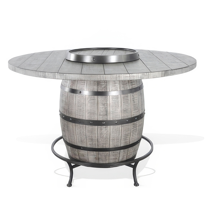 Pemberly Row Counter Pub Dining Table Gray Barrel Base with Lazy Susan 54 Inch