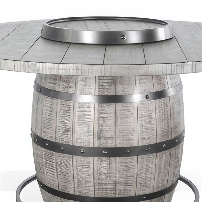 Pemberly Row Counter Pub Dining Table Gray Barrel Base with Lazy Susan 54 Inch