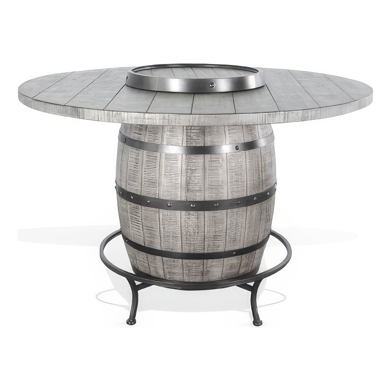 Pemberly Row Counter Pub Dining Table Gray Barrel Base with Lazy Susan 54 Inch