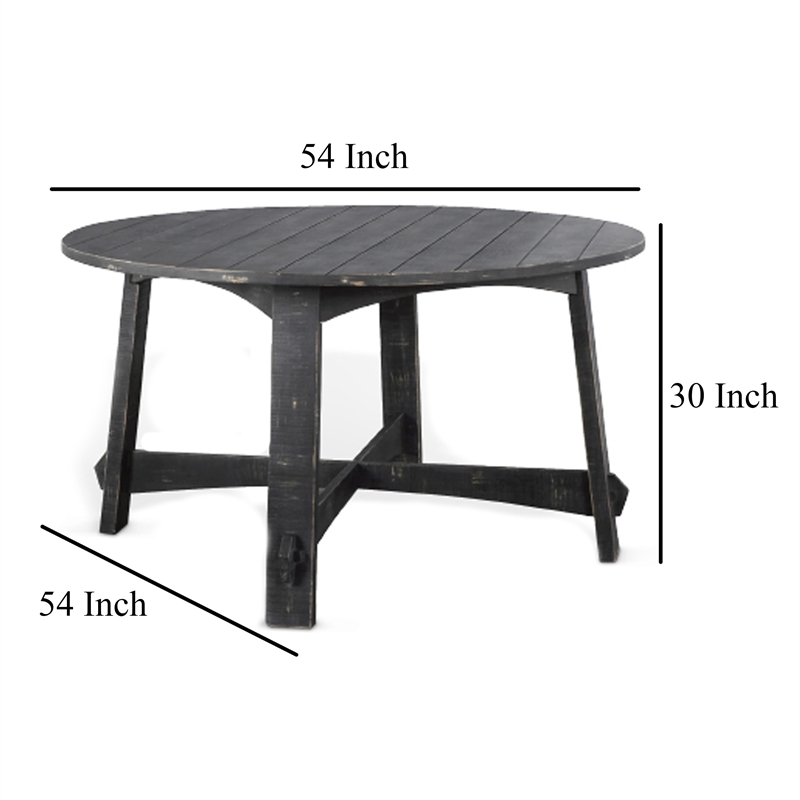 Pemberly Row Dining Table 54 Inch Round Planked in Black Smoke Mahogany Wood