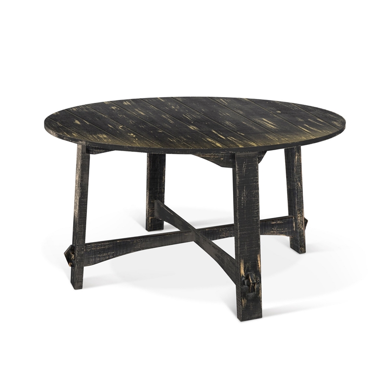 Pemberly Row Dining Table 54 Inch Round Planked in Black Smoke Mahogany Wood