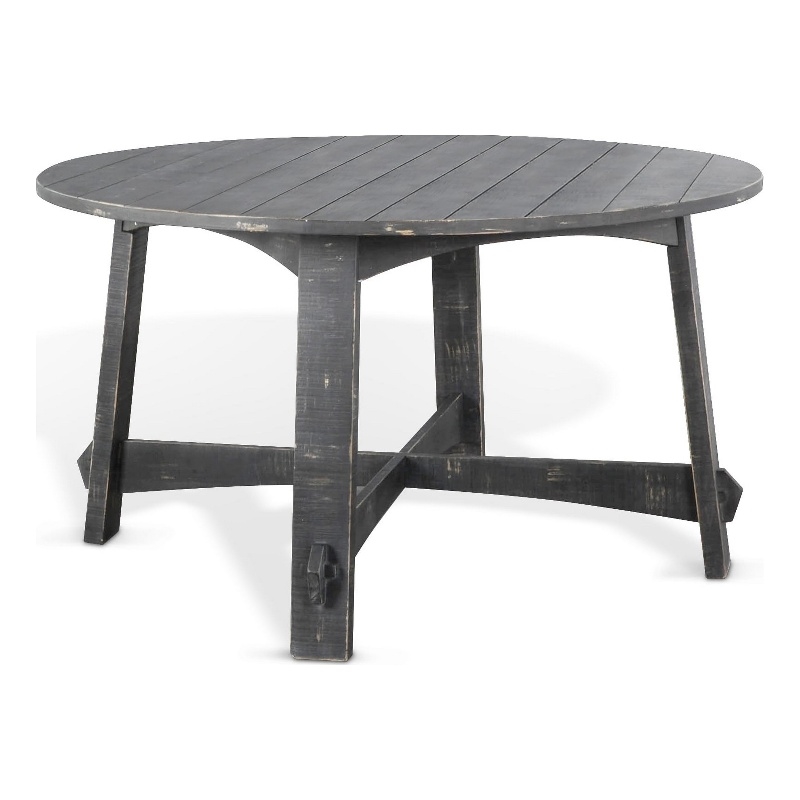 Pemberly Row Dining Table 54 Inch Round Planked in Black Smoke Mahogany Wood