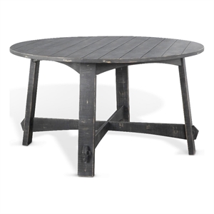 Pemberly Row Dining Table 54 Inch Round Planked in Black Smoke Mahogany Wood