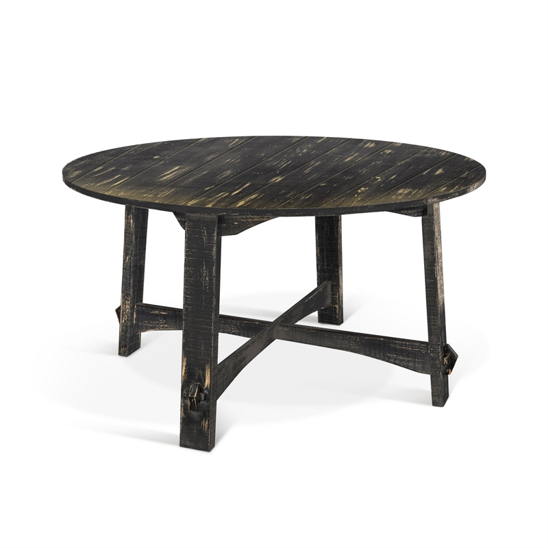 Pemberly Row Dining Table 54 Inch Round Planked in Black Smoke Mahogany Wood