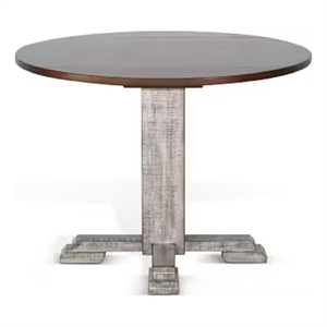 Pemberly Row Dining Table 40 Inch Brown Round Top with Drop Leaves Rustic Gray