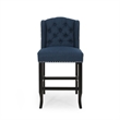 Pemberly Row Counter Height Chair 2Pc Tufted Wingback Nailhead Trim in Navy Blue