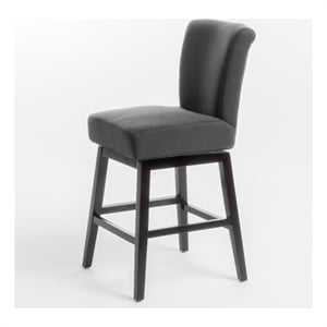 Pemberly Row Swivel Barstool Chair in Charcoal Gray Upholstery Espresso Brown