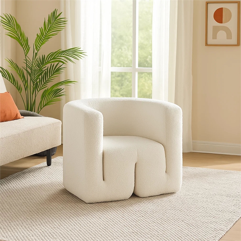 Pemberly Row Contemporary Accent Chair Extra Soft in Ivory Boucle 35 Inch