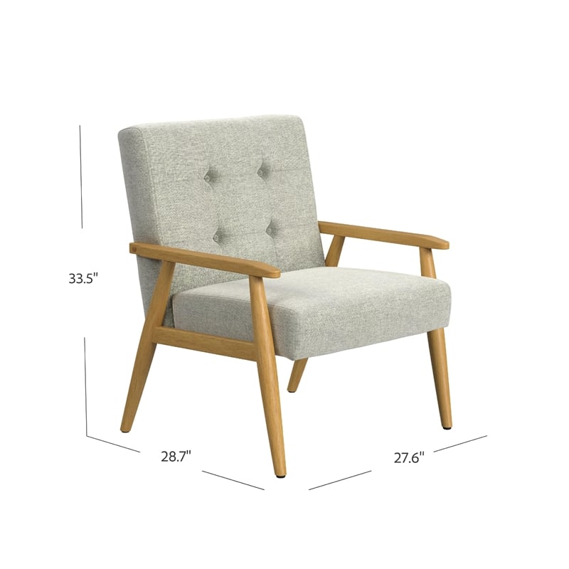 Pemberly Row Accent Chair Soft in Light Gray Fabric Seat Button Tufted Backrest