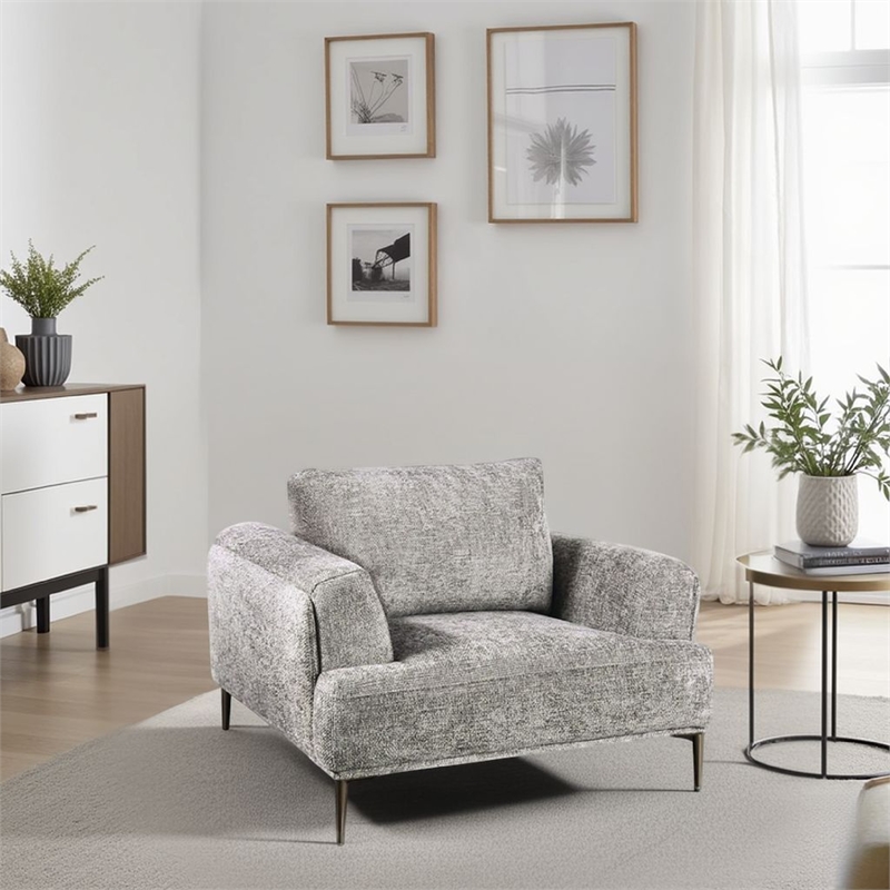 Pemberly Row Accent Club Chair in Gray Chenille Attached Adjustable Back Pillow
