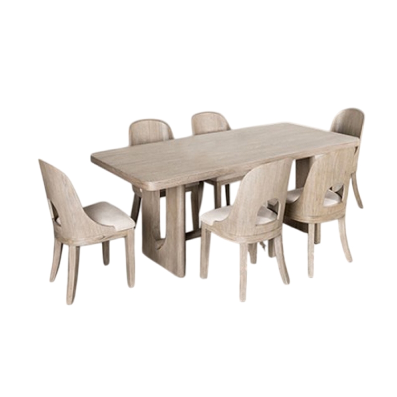 Pemberly Row 7 Piece Dining Table Set Polyester Cushion Seats White Wash Wood