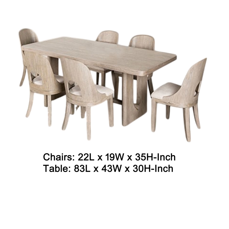 Pemberly Row 7 Piece Dining Table Set Polyester Cushion Seats White Wash Wood
