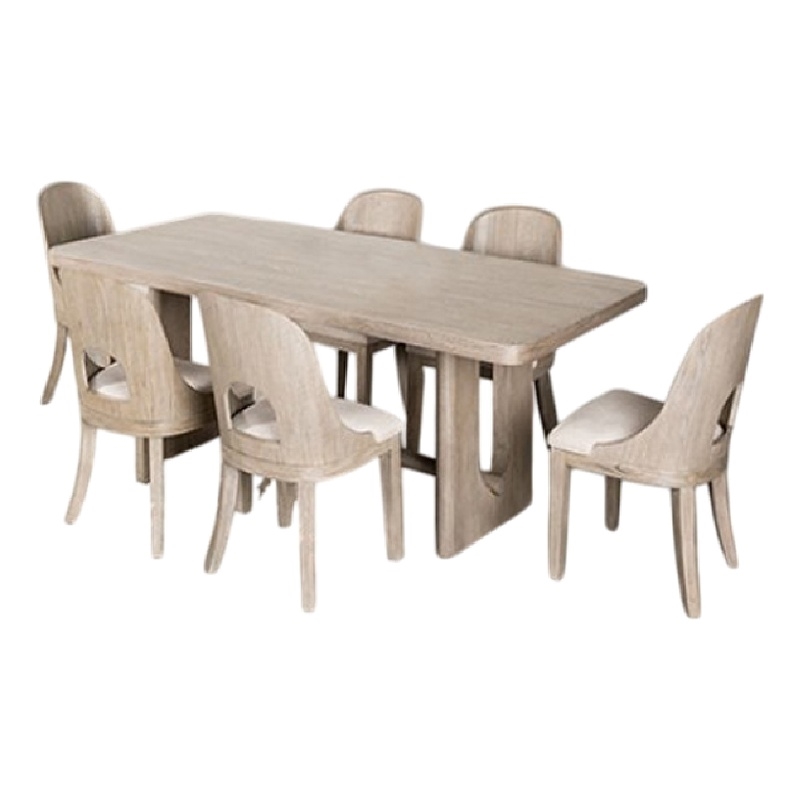 Pemberly Row 7 Piece Dining Table Set Polyester Cushion Seats White Wash Wood