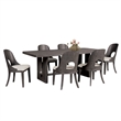 Pemberly Row 7 Pc Dining Table Set White Polyester Chairs in Ash Gray Rubberwood