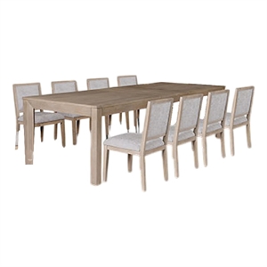 Pemberly Row 9 Piece Dining Table Set 94 to 118&quot Extendable Tawny Brown Chairs