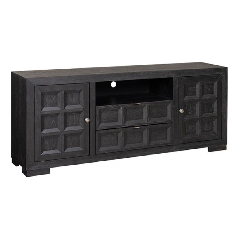 Pemberly Row 72 Inch TV Stand Cabinet Storage Drawers in Modern Black Wood